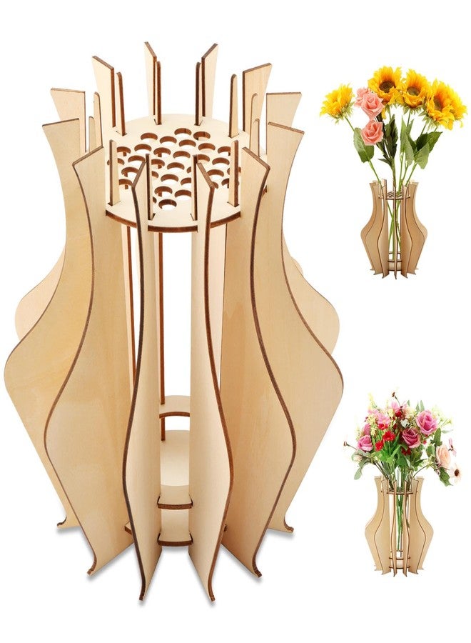 Calidaka Vase for Le-go Flowers Wooden Puzzle Vase for Flower Bouquet Building Flower Vases Display Stand for Le-go Flowers (Color:Wood) - Image 1